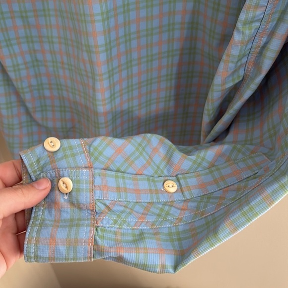 Orvis Plaid Button Down Lightweight Fishing Shirt Blue Orange - Picture 4 of 9